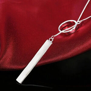 Silver Bar & Circle Snakechain Lariat Necklace